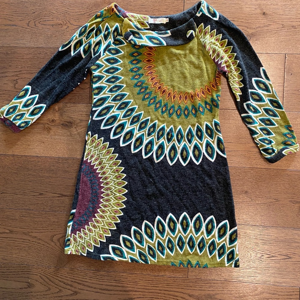 Aryeh‎ Anthropologie geometric print shift A line dress knit M